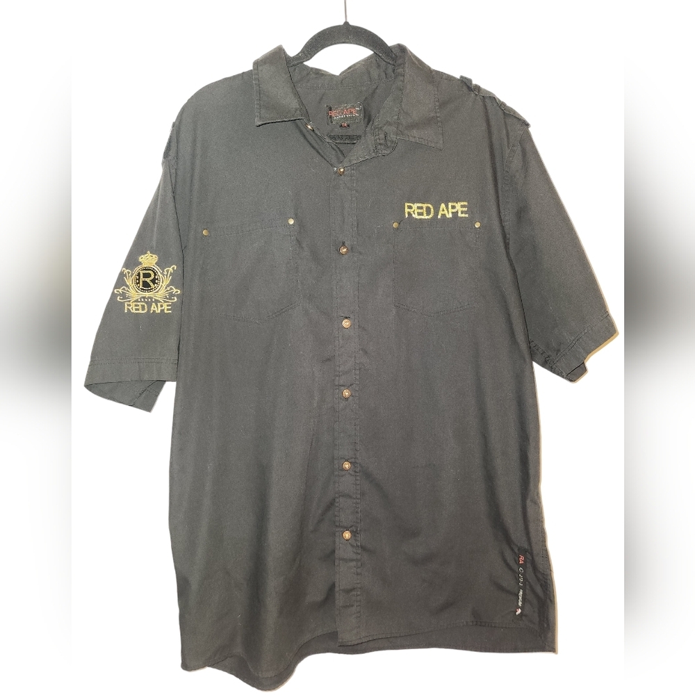 Red Ape Authentic Mens Short Sleeve Black Button Down Shirt‎ Size 3XL